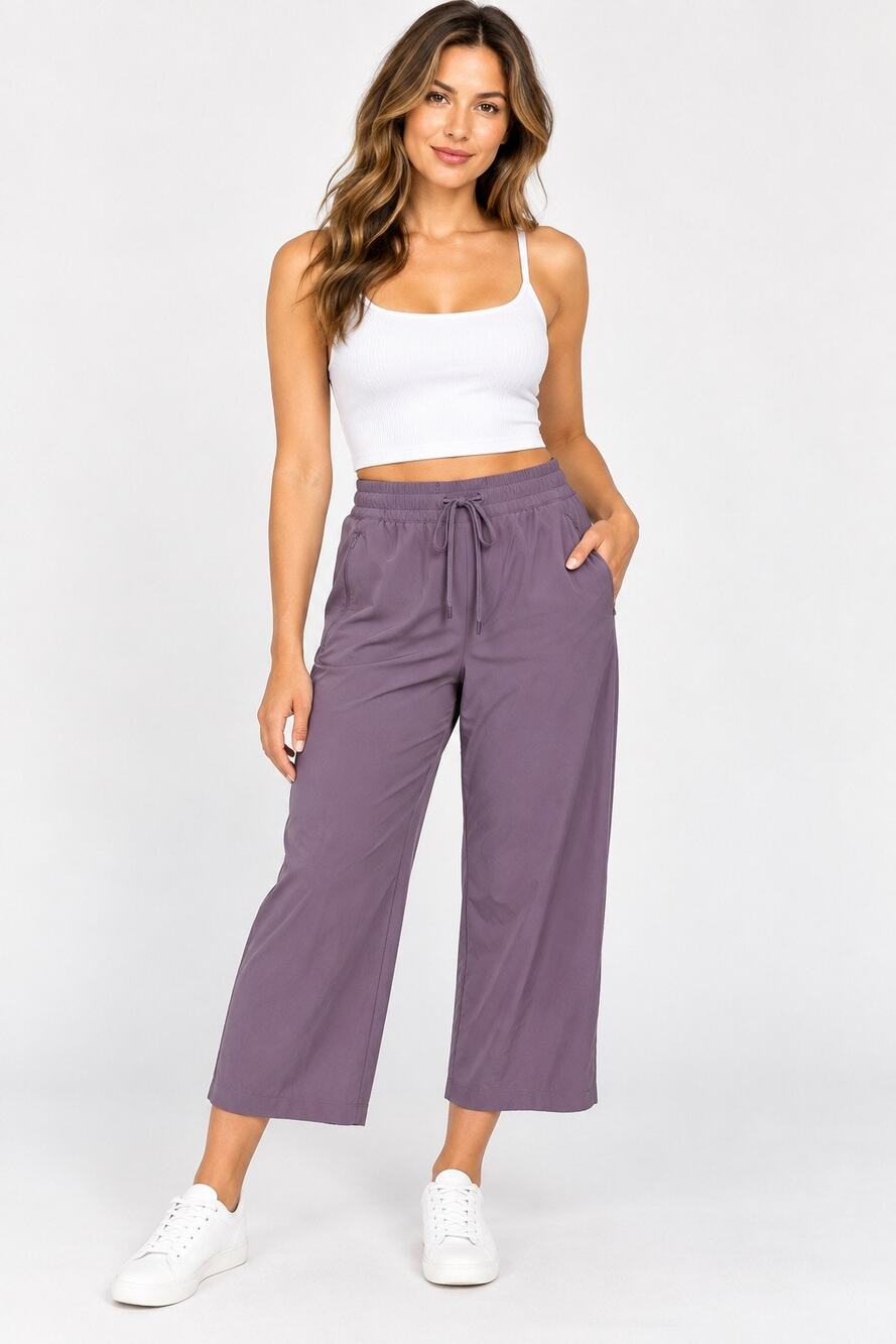Eddie Bauer M Mauve Purple Traveler Crop Pants Stretch Pull On Zip Pockets